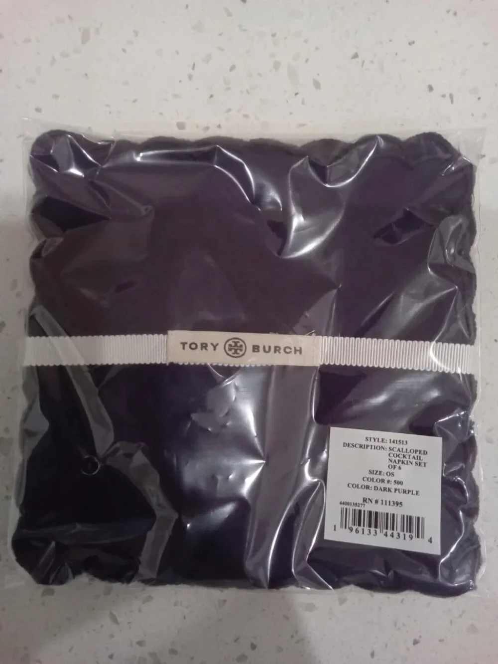 NWT Tory Burch Scalloped Cocktail Linen Napkins Set of 6-Dark Purple